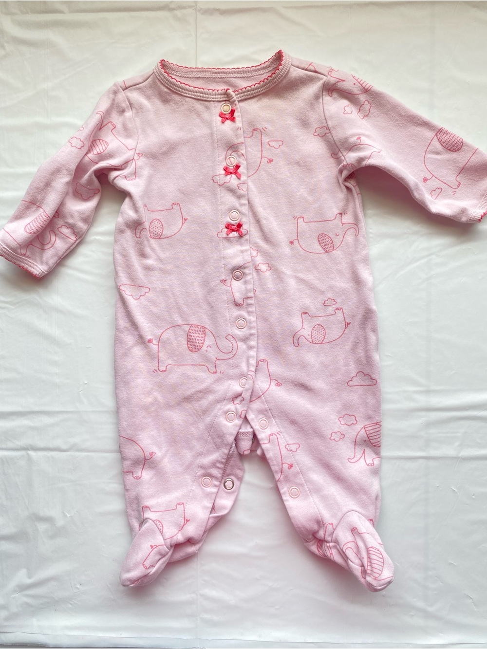 Carter's Baby Girl Elephant Print Footed Sleep & Play Pajamas Pink Bows 3M